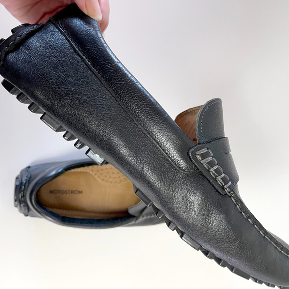 Nordstrom Leather Driving Penny Loafers Mens sz 8 Black Moccasins Mocs Old Money main image 10